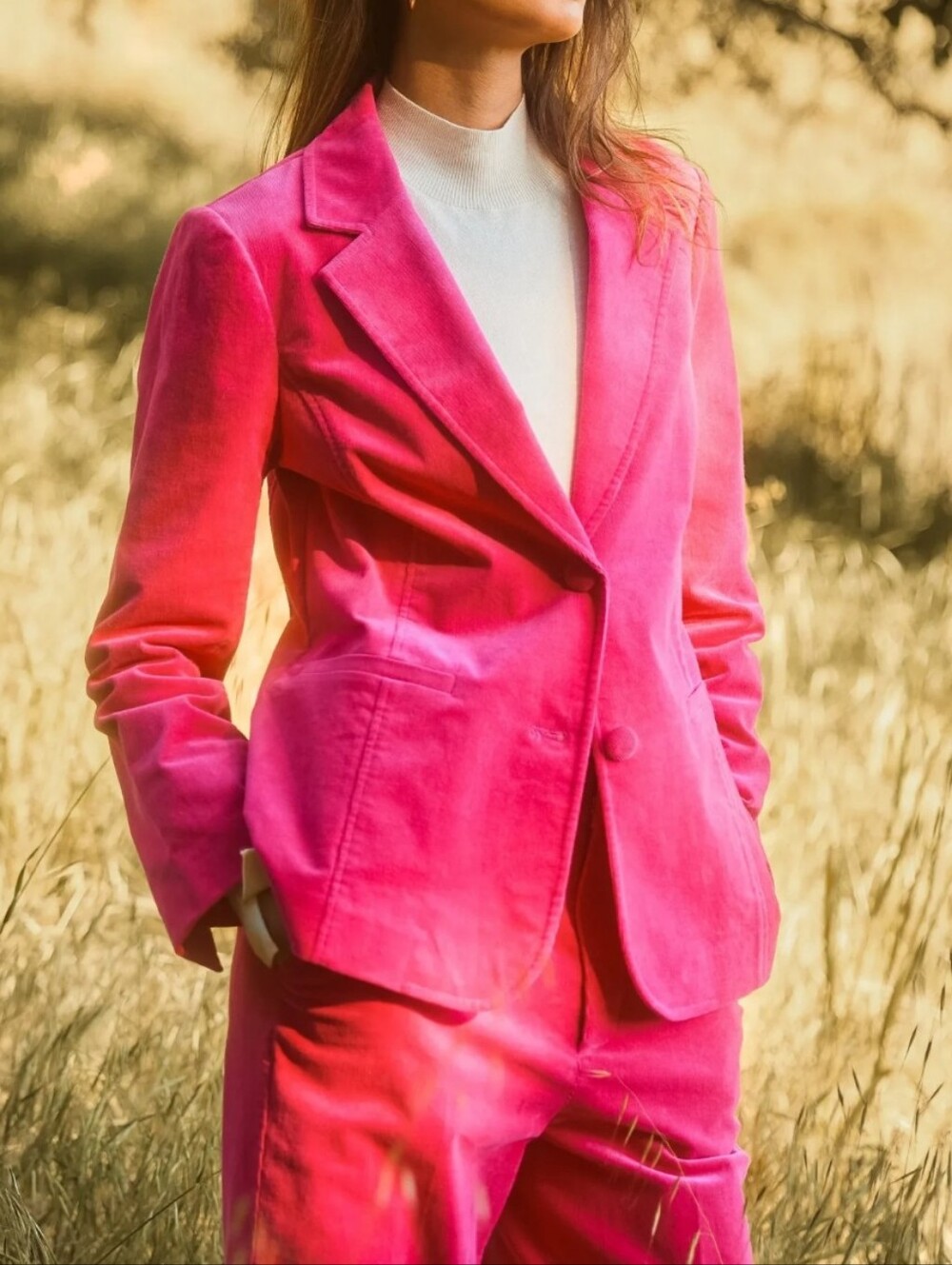 Skies Are Blue Tailored Corduroy Blazer In Bright Pink Size Medium